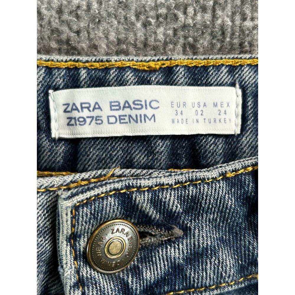 Zara Basic Z1975 Floral Sequin Distressed Boyfriend Jeans Women's US 2 - Picture 2 of 12